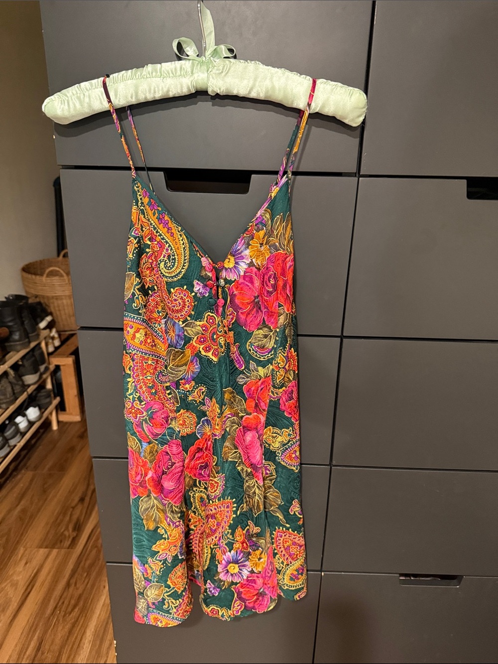 Victoria's Secret Multicolor Floral Slip Dress with Green Base Silk M